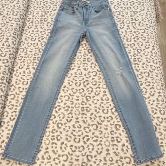 Levis 724 High Rise Straight Denim Light Wash Distressed Blue Jeans Size 25 - Picture 7 of 10